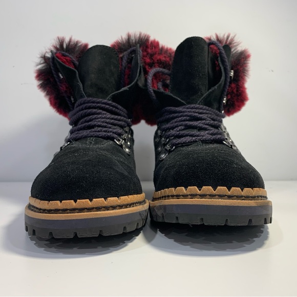 Sam Edelman Women's Bowen Black Leather Raspberry Wine Faux Fur Boots Size 7.5 - Picture 7 of 13